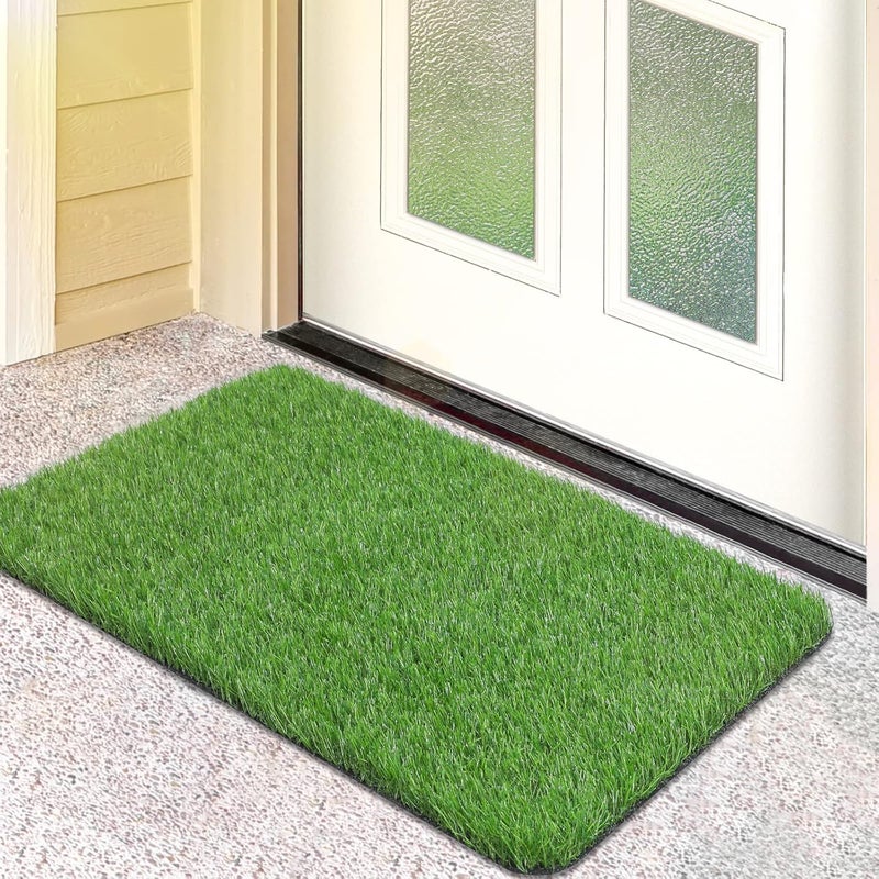 OLanto Artificial Grass Door Mat, Turf Grass Front Door Mats Outdoor/Indoor, Realistic Fake Grass Rug for Entrance, Dog, Patio, Camper, Home Decor, 17” x 30” - Image 1